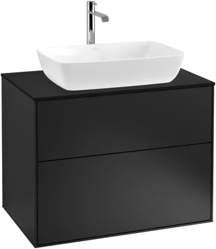 VILLEROY BOCH Toaletní skříňka Finion, 2 výsuvy, 800 x 603 x 501 mm, černý matný lak / černé matné sklo #F75200PD