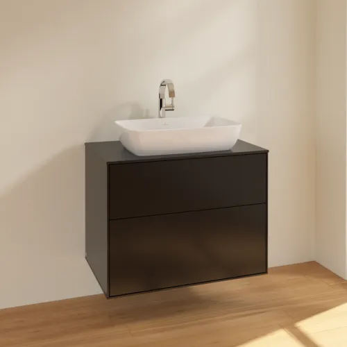 VILLEROY BOCH Toaletní skříňka Finion, 2 výsuvy, 800 x 603 x 501 mm, černý matný lak / černé matné sklo #F75200PD, obrázek 2