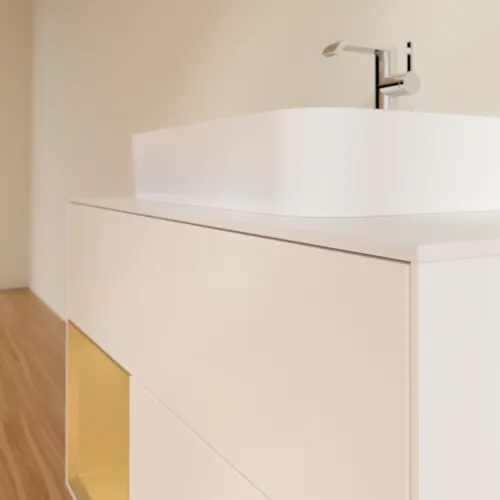 VILLEROY BOCH Toaletní skříňka Finion, s osvětlením, 2 výsuvy, 1000 x 603 x 501 mm, bílý matný lak / zlatý matný lak / sklo bílé matné #F361HFMT, obrázek 6