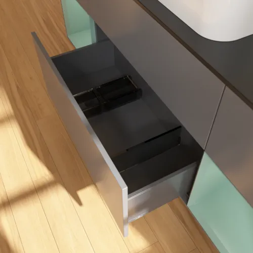 VILLEROY BOCH Toaletní skříňka Finion, s osvětlením, 4 výsuvy, 1600 x 603 x 501 mm, antracitový matný lak / olivový matný lak / černé matné sklo #F332GMGK, obrázek 7