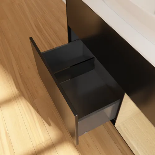 VILLEROY BOCH Toaletní skříňka Finion, s osvětlením, 2 výsuvy, 1000 x 603 x 501 mm, černý matný lak / dubová dýha / sklo bílé matné #F781PCPD, obrázek 7