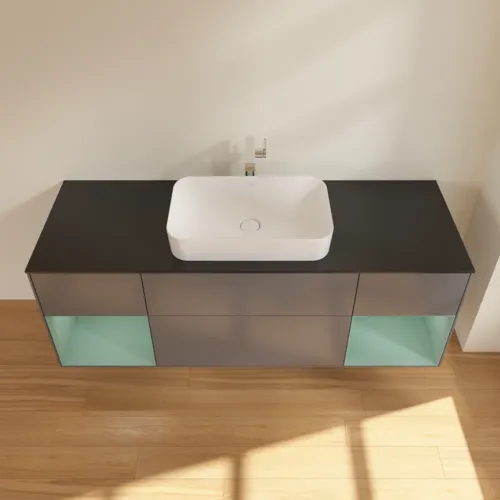 VILLEROY BOCH Toaletní skříňka Finion, s osvětlením, 4 výsuvy, 1600 x 603 x 501 mm, antracitový matný lak / olivový matný lak / černé matné sklo #F332GMGK, obrázek 4