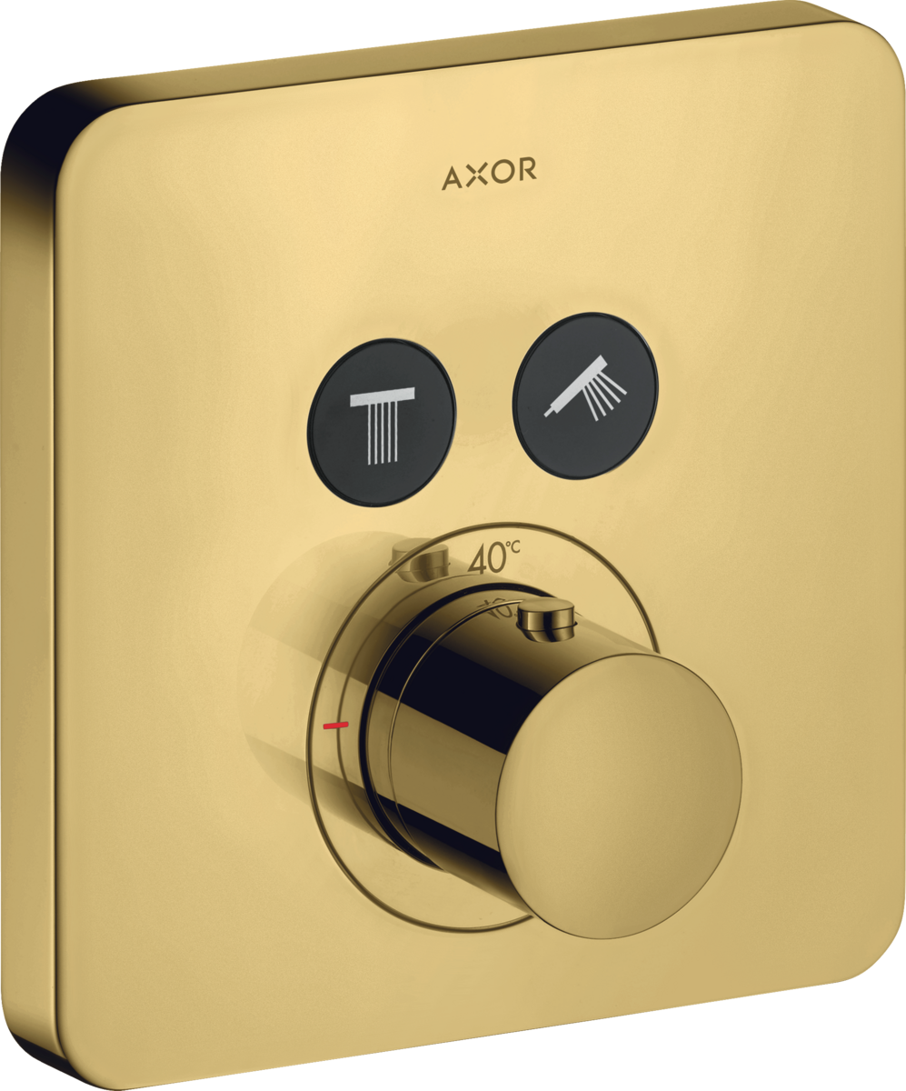 HANSGROHE AXOR ShowerSolutions Termostat s podomítkovou instalací softsquare, pro 2 spotřebiče #36707990 - leštěný vzhled zlata