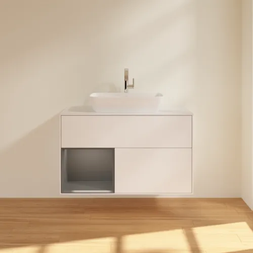 VILLEROY BOCH Toaletní skříňka Finion, s osvětlením, 2 výsuvy, 1000 x 603 x 501 mm, bílý matný lak / antracitový matný lak / bílé matné sklo #F771GKMT, obrázek 3