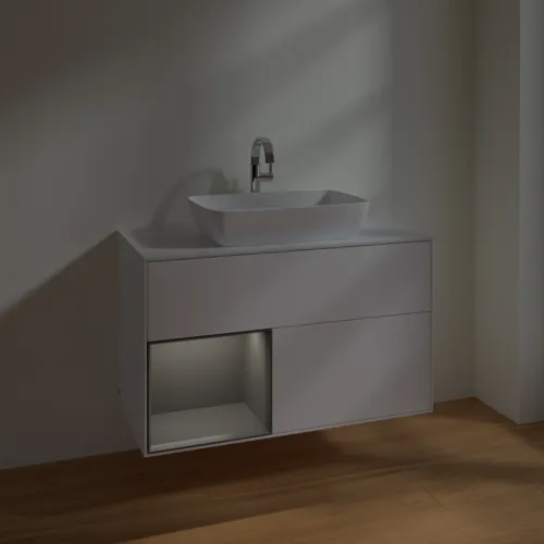 VILLEROY BOCH Toaletní skříňka Finion, s osvětlením, 2 výsuvy, 1000 x 603 x 501 mm, bílý matný lak / antracitový matný lak / bílé matné sklo #F771GKMT, obrázek 5