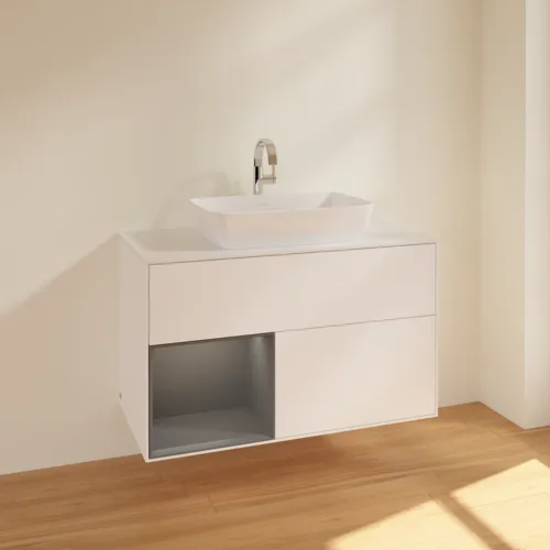 VILLEROY BOCH Toaletní skříňka Finion, s osvětlením, 2 výsuvy, 1000 x 603 x 501 mm, bílý matný lak / antracitový matný lak / bílé matné sklo #F771GKMT, obrázek 2