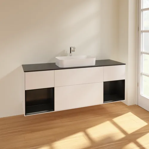 VILLEROY BOCH Toaletní skříňka Finion, s osvětlením, 4 výsuvy, 1600 x 603 x 501 mm, bílý matný lak / černý matný lak / černé matné sklo #F332PDMT, obrázek 2