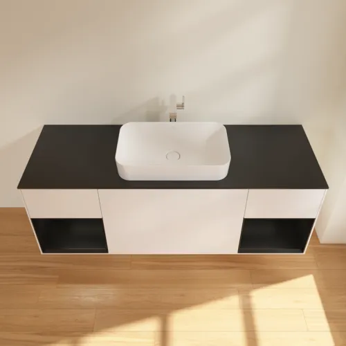 VILLEROY BOCH Toaletní skříňka Finion, s osvětlením, 4 výsuvy, 1600 x 603 x 501 mm, bílý matný lak / černý matný lak / černé matné sklo #F332PDMT, obrázek 4