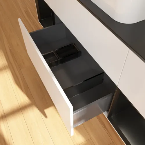 VILLEROY BOCH Toaletní skříňka Finion, s osvětlením, 4 výsuvy, 1600 x 603 x 501 mm, bílý matný lak / černý matný lak / černé matné sklo #F332PDMT, obrázek 7