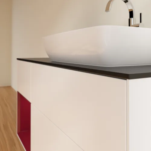 VILLEROY BOCH Toaletní skříňka Finion, s osvětlením, 3 výsuvy, 1200 x 603 x 501 mm, bílý matný lak / pivoňkový matný lak / černé matné sklo #F802HBMT, obrázek 6