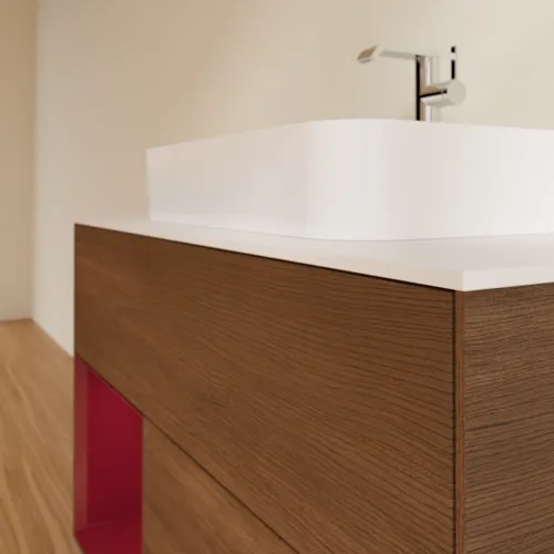 VILLEROY BOCH Toaletní skříňka Finion, s osvětlením, 2 výsuvy, 1000 x 603 x 501 mm, ořechová dýha / matný lak Pivoňka / matné bílé sklo #F361HBGN, obrázek 6