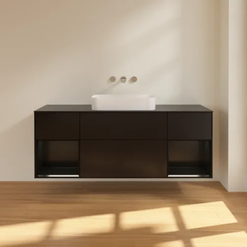 VILLEROY BOCH Toaletní skříňka Finion, s osvětlením, 4 výsuvy, 1600 x 603 x 501 mm, černý matný lak / černý matný lak / černé matné sklo #F742PDPD, obrázek 3