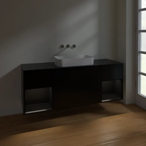 VILLEROY BOCH Toaletní skříňka Finion, s osvětlením, 4 výsuvy, 1600 x 603 x 501 mm, černý matný lak / černý matný lak / černé matné sklo #F742PDPD, obrázek 5