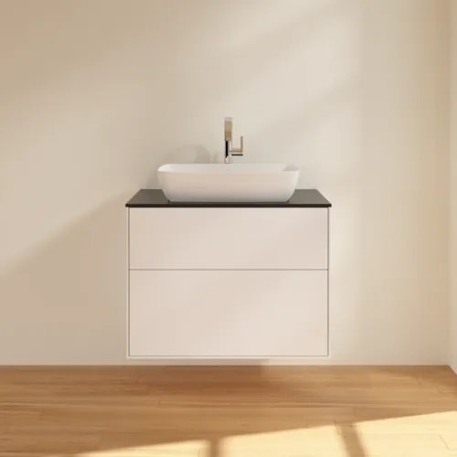 VILLEROY BOCH Toaletní skříňka Finion, 2 výsuvy, 800 x 603 x 501 mm, bílý matný lak / černé matné sklo #F75200MT, obrázek 3