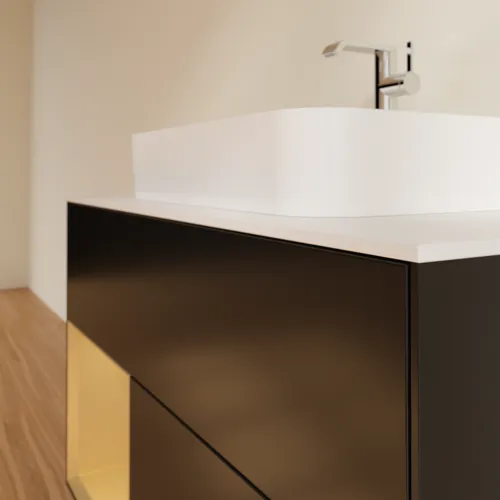 VILLEROY BOCH Toaletní skříňka Finion, s osvětlením, 2 výsuvy, 1000 x 603 x 501 mm, černý matný lak / zlatý matný lak / bílé matné sklo #F361HFPD, obrázek 6