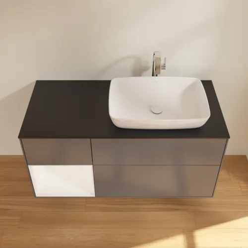 VILLEROY BOCH Toaletní skříňka Finion, s osvětlením, 3 výsuvy, 1200 x 603 x 501 mm, antracitový matný lak / bílý matný lak / černé matné sklo #F802MTGK, obrázek 2