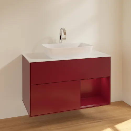 VILLEROY BOCH Toaletní skříňka Finion, s osvětlením, 2 výsuvy, 1000 x 603 x 501 mm, Peony Matt Lacquer / Peony Matt Lacquer / Glass White Matt #F781HBHB, obrázek 2