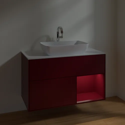 VILLEROY BOCH Toaletní skříňka Finion, s osvětlením, 2 výsuvy, 1000 x 603 x 501 mm, Peony Matt Lacquer / Peony Matt Lacquer / Glass White Matt #F781HBHB, obrázek 5