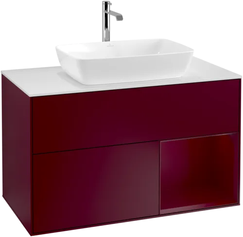 VILLEROY BOCH Toaletní skříňka Finion, s osvětlením, 2 výsuvy, 1000 x 603 x 501 mm, Peony Matt Lacquer / Peony Matt Lacquer / Glass White Matt #F781HBHB, obrázek 1