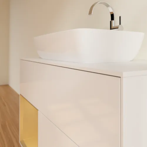 VILLEROY BOCH Toaletní skříňka Finion, s osvětlením, 2 výsuvy, 1000 x 603 x 501 mm, lesklý bílý lak / zlatý matný lak / bílé matné sklo #F771HFGF, obrázek 6