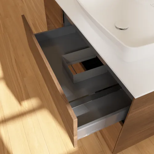 VILLEROY BOCH Toaletní skříňka Finion, s osvětlením, 3 výsuvy, 1200 x 603 x 501 mm, ořechová dýha / ořechová dýha / sklo bílé matné #F801GNGN, obrázek 7