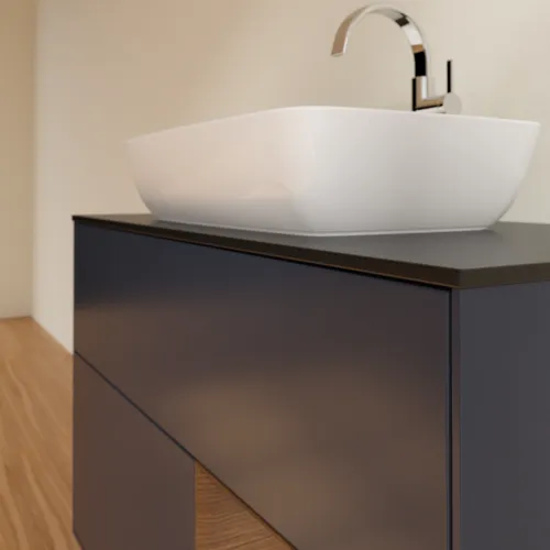 VILLEROY BOCH Toaletní skříňka Finion, s osvětlením, 2 výsuvy, 1000 x 603 x 501 mm, půlnočně modrý matný lak / ořechová dýha / černé matné sklo #F782GNHG, obrázek 6