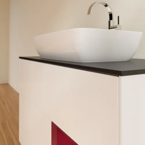 VILLEROY BOCH Toaletní skříňka Finion, s osvětlením, 2 výsuvy, 1000 x 603 x 501 mm, bílý matný lak / pivoňkový matný lak / černé matné sklo #F782HBMT, obrázek 6
