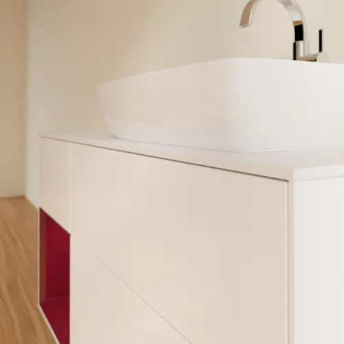VILLEROY BOCH Toaletní skříňka Finion, s osvětlením, 3 výsuvy, 1200 x 603 x 501 mm, bílý matný lak / pivoňkový matný lak / sklo bílé matné #F801HBMT, obrázek 6