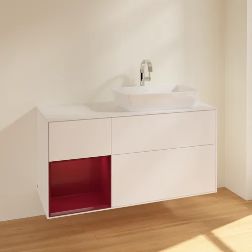 VILLEROY BOCH Toaletní skříňka Finion, s osvětlením, 3 výsuvy, 1200 x 603 x 501 mm, bílý matný lak / pivoňkový matný lak / sklo bílé matné #F801HBMT, obrázek 2