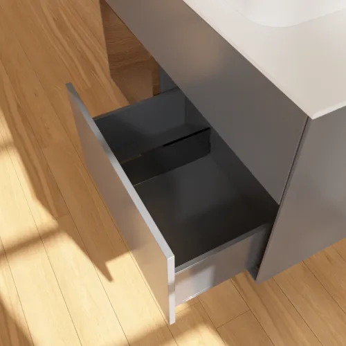 VILLEROY BOCH Toaletní skříňka Finion, s osvětlením, 2 výsuvy, 1000 x 603 x 501 mm, antracit matný lak / ořechová dýha / sklo bílé matné #F361GNGK, obrázek 7