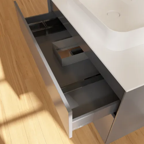 VILLEROY BOCH Toaletní skříňka Finion, s osvětlením, 2 výsuvy, 1000 x 603 x 501 mm, antracit matný lak / ořechová dýha / sklo bílé matné #F361GNGK, obrázek 8