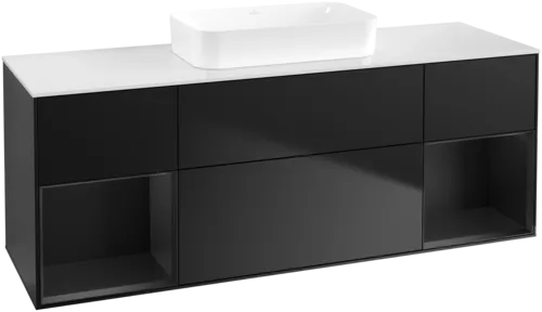 VILLEROY BOCH Toaletní skříňka Finion, s osvětlením, 4 výsuvy, 1600 x 603 x 501 mm, černý matný lak / černý matný lak / sklo bílé matné #F741PDPD