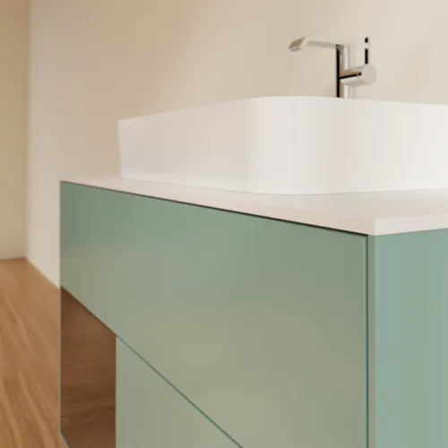 VILLEROY BOCH Toaletní skříňka Finion, s osvětlením, 2 výsuvy, 1000 x 603 x 501 mm, olivový matný lak / ořechová dýha / sklo bílé matné #F361GNGM, obrázek 6