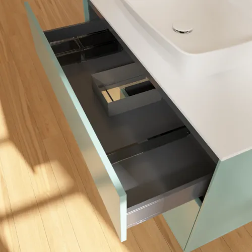 VILLEROY BOCH Toaletní skříňka Finion, s osvětlením, 2 výsuvy, 1000 x 603 x 501 mm, olivový matný lak / dubová dýha / sklo bílé matné #F771PCGM, obrázek 8