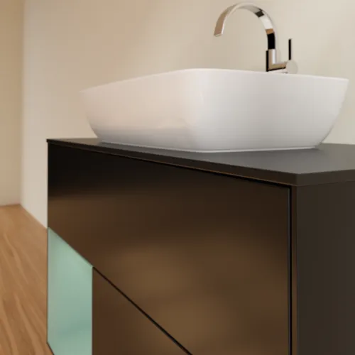 VILLEROY BOCH Toaletní skříňka Finion, s osvětlením, 2 výsuvy, 1000 x 603 x 501 mm, černý matný lak / olivový matný lak / černé matné sklo #F772GMPD, obrázek 6