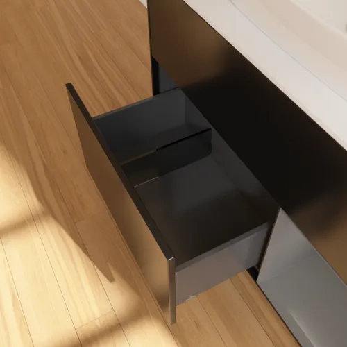 VILLEROY BOCH Toaletní skříňka Finion, s osvětlením, 2 výsuvy, 1000 x 603 x 501 mm, černý matný lak / antracitový matný lak / bílé matné sklo #F781GKPD, obrázek 7