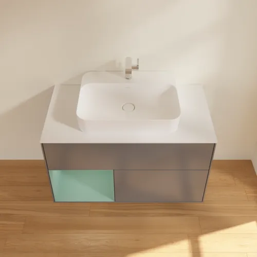 VILLEROY BOCH Toaletní skříňka Finion, s osvětlením, 2 výsuvy, 1000 x 603 x 501 mm, antracitový matný lak / olivový matný lak / bílé matné sklo #F361GMGK, obrázek 4