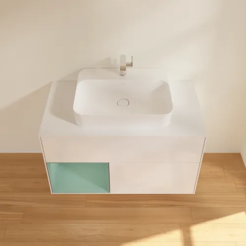 VILLEROY BOCH Toaletní skříňka Finion, s osvětlením, 2 výsuvy, 1000 x 603 x 501 mm, lesklý bílý lak / olivově matný lak / sklo bílé matné #F361GMGF, obrázek 4