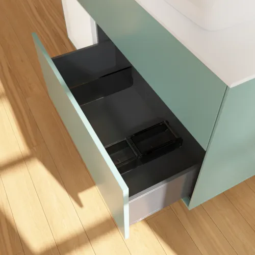 VILLEROY BOCH Toaletní skříňka Finion, s osvětlením, 3 výsuvy, 1200 x 603 x 501 mm, olivový matný lak / bílý matný lak / bílé matné sklo #F801MTGM, obrázek 6
