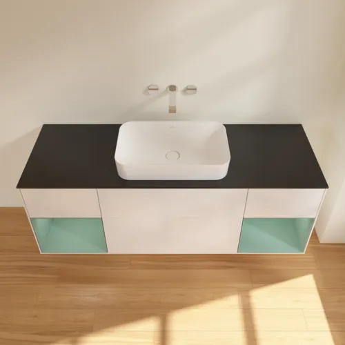 VILLEROY BOCH Toaletní skříňka Finion, s osvětlením, 4 výsuvy, 1600 x 603 x 501 mm, lesklý bílý lak / olivově matný lak / černé matné sklo #F742GMGF, obrázek 4