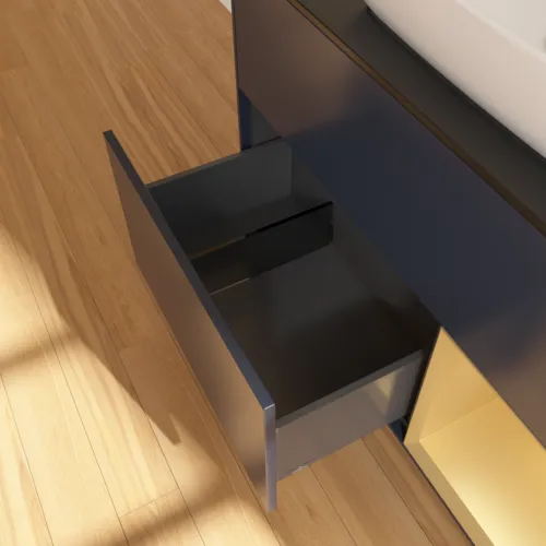 VILLEROY BOCH Toaletní skříňka Finion, s osvětlením, 2 výsuvy, 1000 x 603 x 501 mm, Midnight Blue Matt Lacquer / Gold Matt Lacquer / Glass Black Matt #F782HFHG, obrázek 7