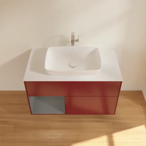 VILLEROY BOCH Toaletní skříňka Finion, s osvětlením, 2 výsuvy, 1000 x 603 x 501 mm, Pivoňka matný lak / Antracit matný lak / Sklo bílé matné #F771GKHB, obrázek 4