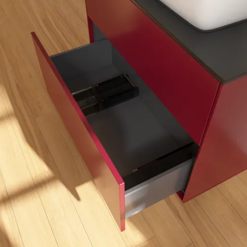 VILLEROY BOCH Toaletní skříňka Finion, 2 výsuvy, 800 x 603 x 501 mm, matný lak Peony / černé matné sklo #F75200HB, obrázek 6