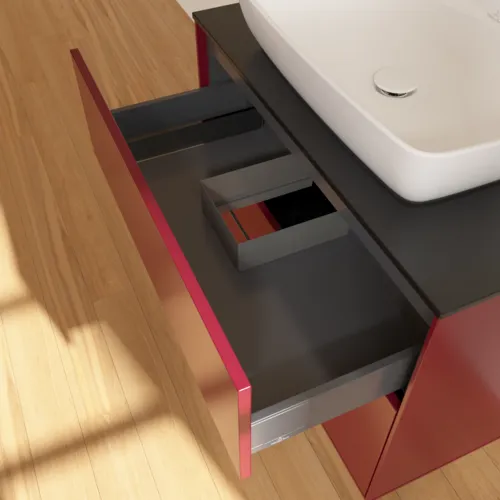 VILLEROY BOCH Toaletní skříňka Finion, 2 výsuvy, 800 x 603 x 501 mm, matný lak Peony / černé matné sklo #F75200HB, obrázek 7