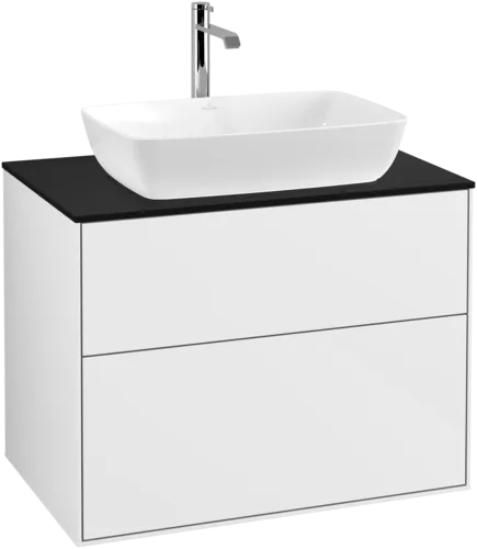 VILLEROY BOCH Toaletní skříňka Finion, 2 výsuvy, 800 x 603 x 501 mm, lesklý bílý lak / černé matné sklo #F75200GF, obrázek 1