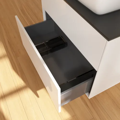 VILLEROY BOCH Toaletní skříňka Finion, 2 výsuvy, 800 x 603 x 501 mm, lesklý bílý lak / černé matné sklo #F75200GF, obrázek 6