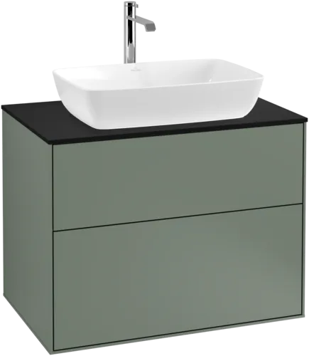 VILLEROY BOCH Toaletní skříňka Finion, 2 výsuvy, 800 x 603 x 501 mm, olivově matný lak / sklo černé matné #F75200GM