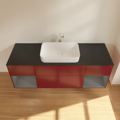 VILLEROY BOCH Toaletní skříňka Finion, s osvětlením, 4 výsuvy, 1600 x 603 x 501 mm, Pivoňka matný lak / Antracit matný lak / Sklo černé matné #F332GKHB, obrázek 4