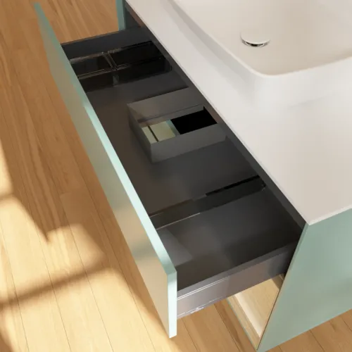 VILLEROY BOCH Toaletní skříňka Finion, s osvětlením, 2 výsuvy, 1000 x 603 x 501 mm, olivový matný lak / dubová dýha / sklo bílé matné #F781PCGM, obrázek 8
