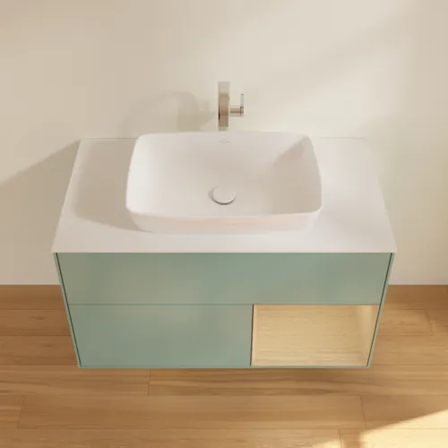 VILLEROY BOCH Toaletní skříňka Finion, s osvětlením, 2 výsuvy, 1000 x 603 x 501 mm, olivový matný lak / dubová dýha / sklo bílé matné #F781PCGM, obrázek 4